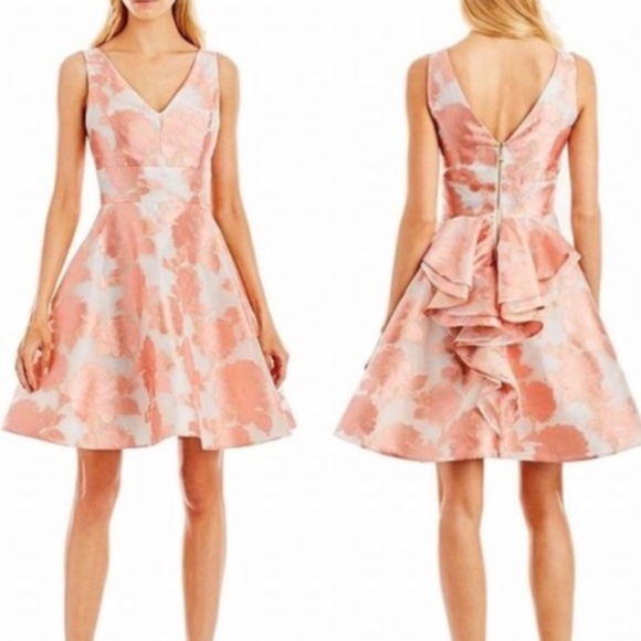 Nicole Miller BLUE/GOLD Floral Cocktail Dress 2 - Picture 2 of 5